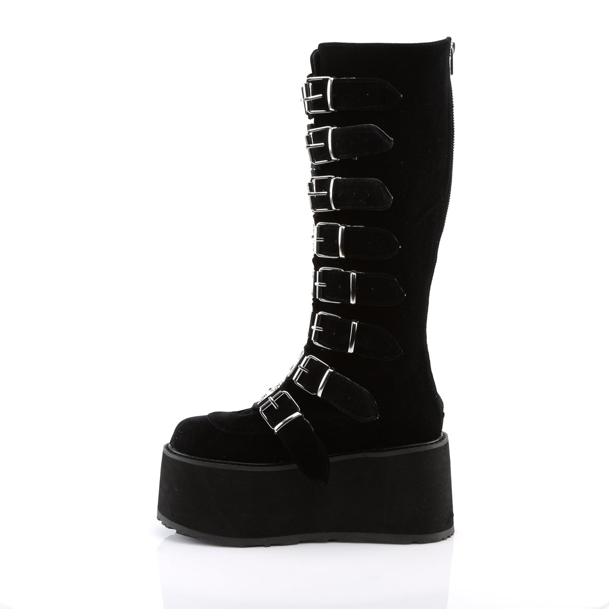 DAMNED-318 Demonia Black Velvet Women's Mid-Calf & Knee High Boots [Demonia Cult Alternative Footwear]