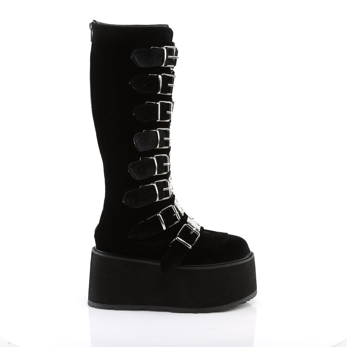 DAMNED-318 Demonia Black Velvet Women's Mid-Calf & Knee High Boots [Demonia Cult Alternative Footwear]