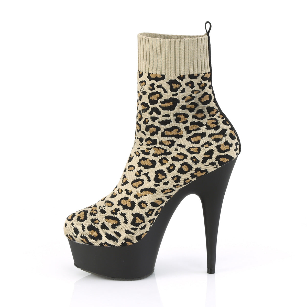DELIGHT-1002LP Pleaser Tan Stretch Leopard Print Fabric/Black Matte Platform Shoes [Sexy Ankle Boots]