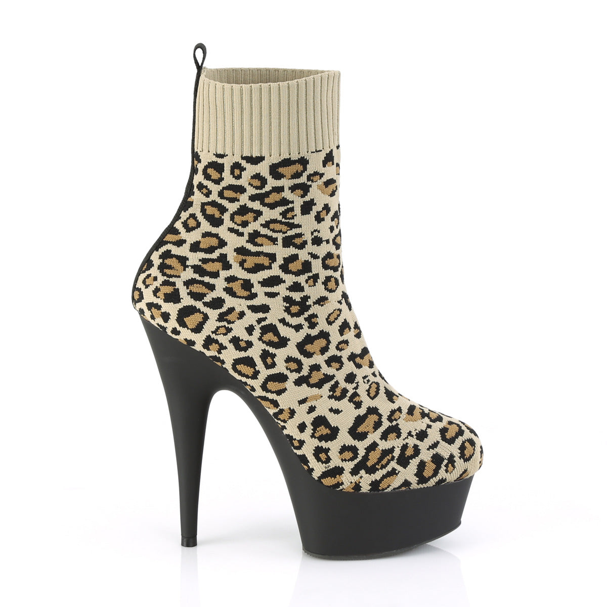 DELIGHT-1002LP Pleaser Tan Stretch Leopard Print Fabric/Black Matte Platform Shoes [Sexy Ankle Boots]