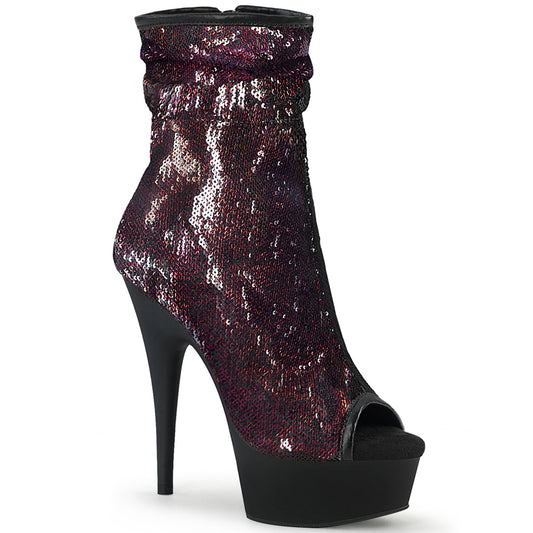 DELIGHT-1008SQ Strippers Heels Pleaser Platforms (Exotic Dancing) Burgundy Sequins/Blk Matte