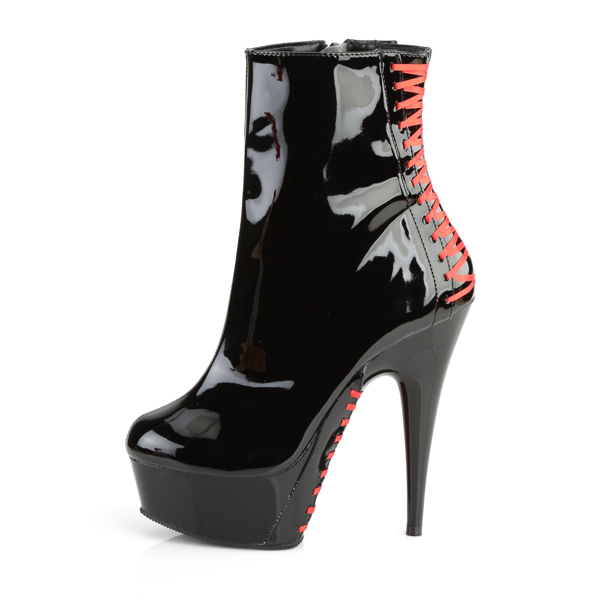 DELIGHT-1010 Pleaser Black Patent-Red/Black Platform Shoes [Sexy Ankle Boots]