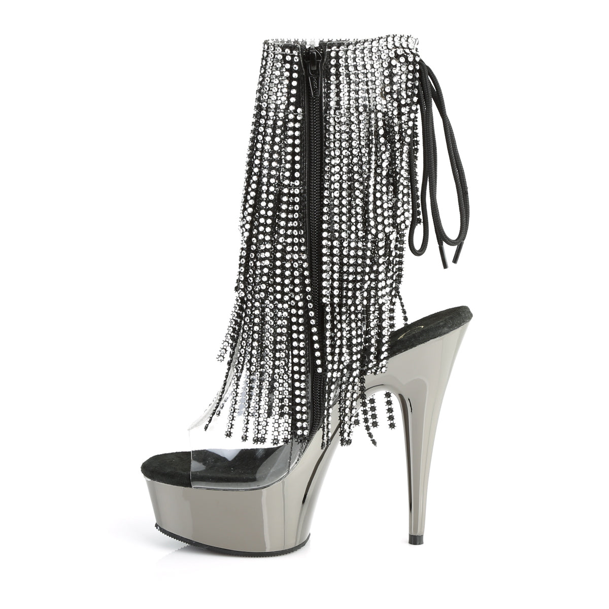 DELIGHT-1017RSF Pleaser Clear-Black/Dark Pewter Chrome Platform Shoes [Sexy Ankle Boots]