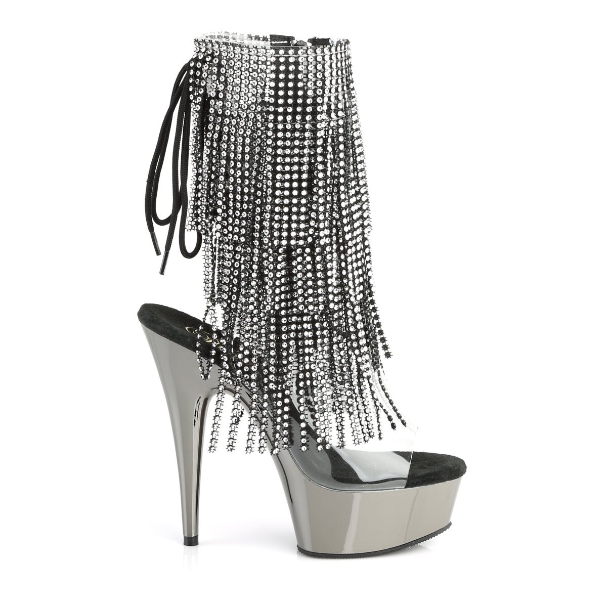 DELIGHT-1017RSF Pleaser Clear-Black/Dark Pewter Chrome Platform Shoes [Sexy Ankle Boots]