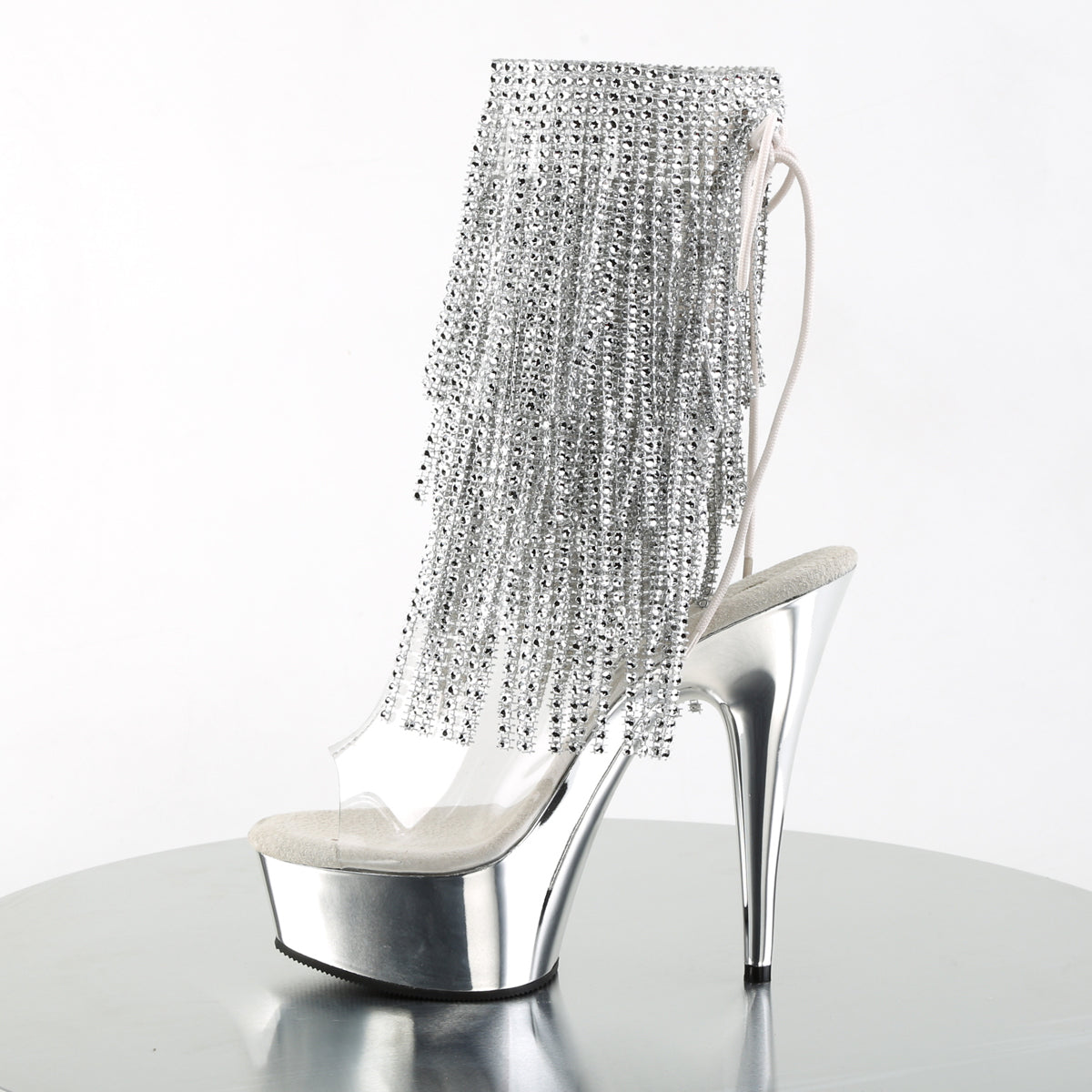 DELIGHT-1017RSF Pleaser Clear-Silver/Silver Chrome Platform Shoes [Sexy Ankle Boots]