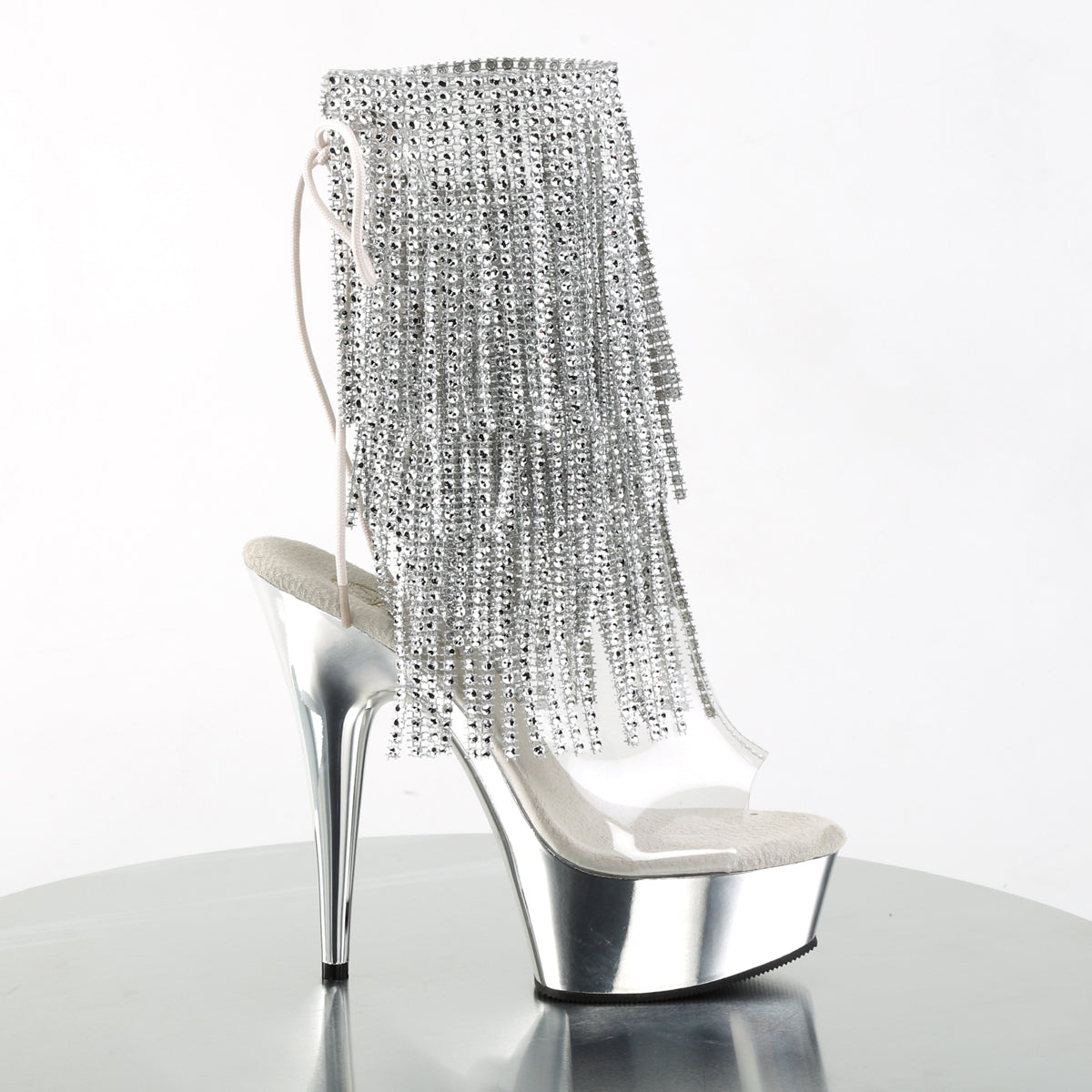 DELIGHT-1017RSF Pleaser Clear-Silver/Silver Chrome Platform Shoes [Sexy Ankle Boots]