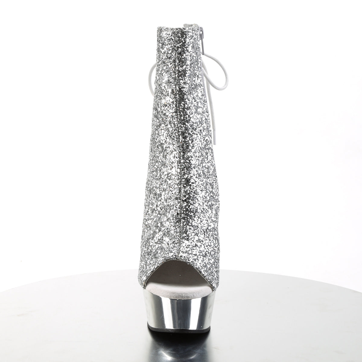 DELIGHT-1018G Pleaser Silver Gltr/Silver Chrome Platform Shoes [Sexy Ankle Boots]