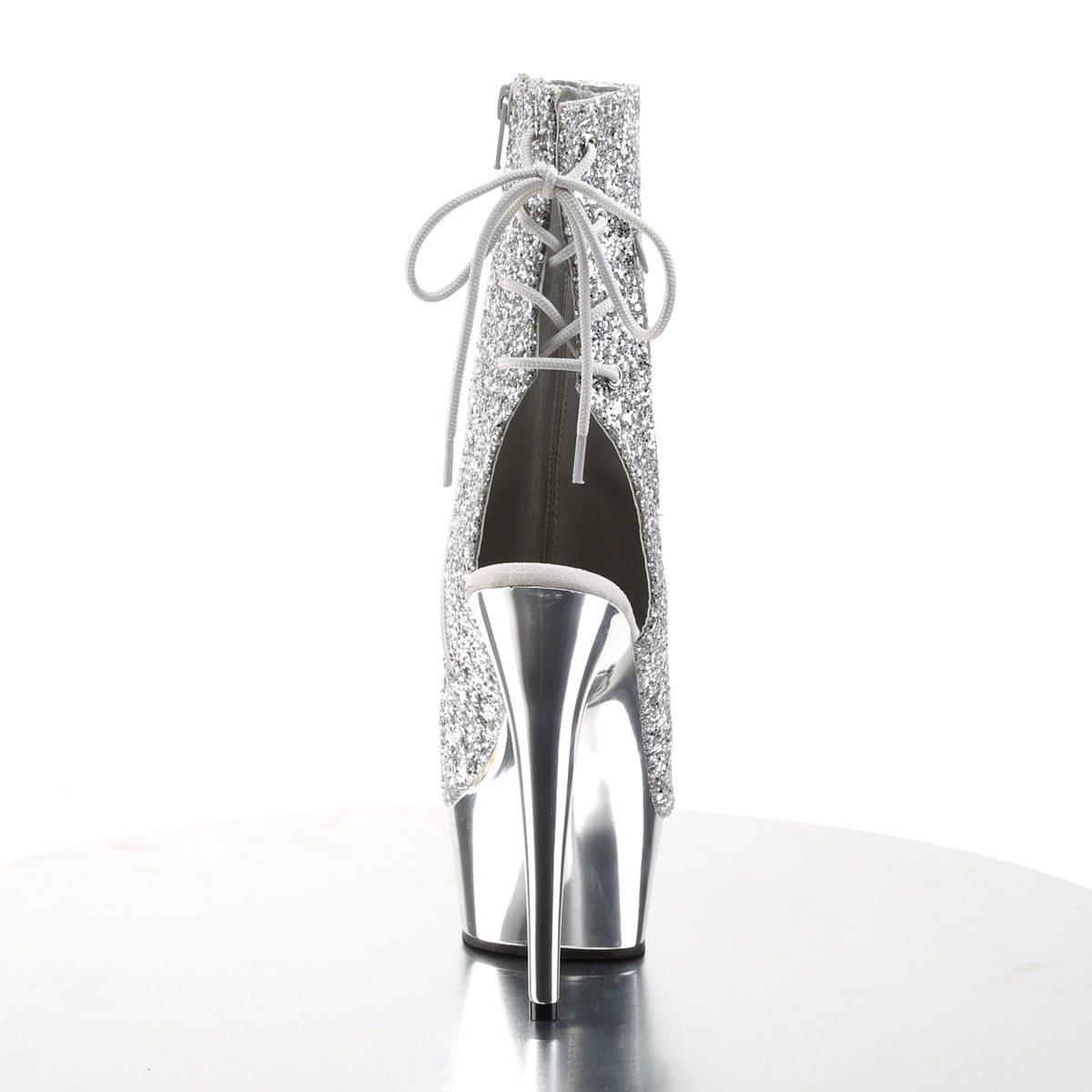 DELIGHT-1018G Pleaser Silver Gltr/Silver Chrome Platform Shoes [Sexy Ankle Boots]