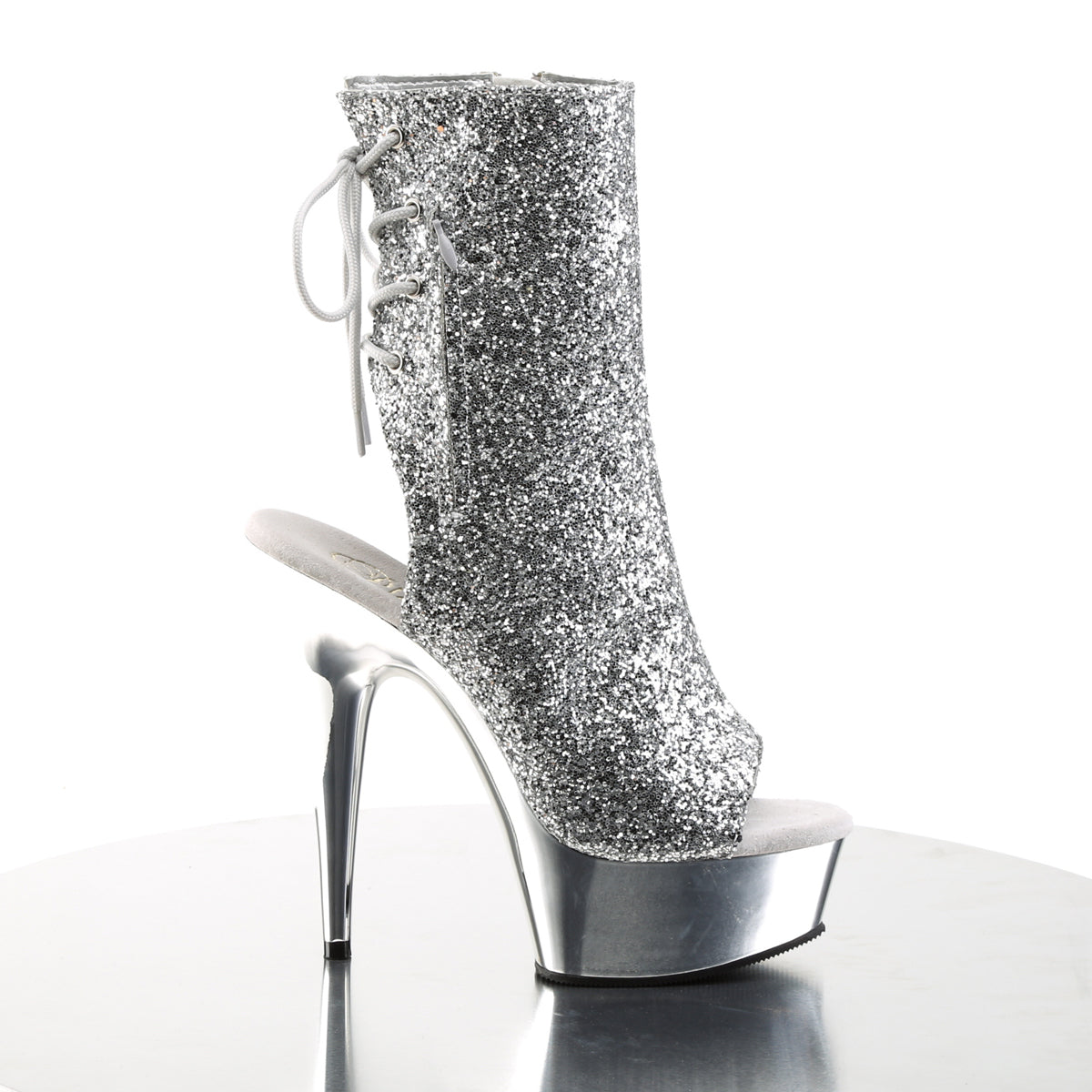 DELIGHT-1018G Pleaser Silver Gltr/Silver Chrome Platform Shoes [Sexy Ankle Boots]