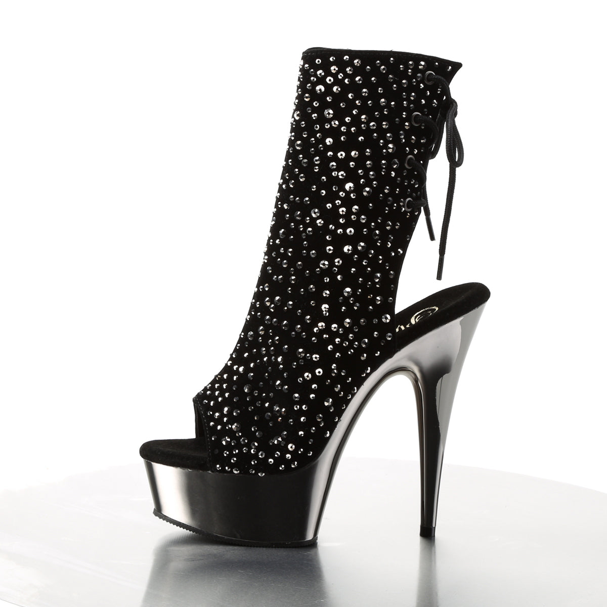 DELIGHT-1018RS Pleaser Black Velvet-Pewter Rhinestones/ Pewter Chrome Platform Shoes [Sexy Ankle Boots]