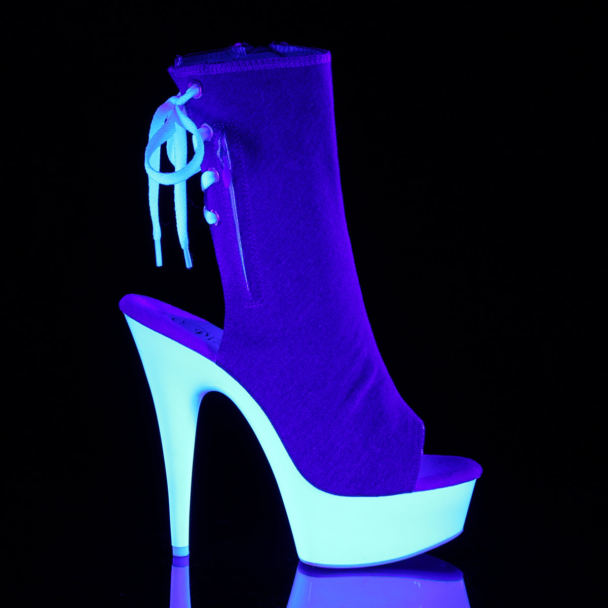 DELIGHT-1018SK Pleaser Denim Blue Canvas/Neon White Platform Shoes [Sexy Ankle Boots]