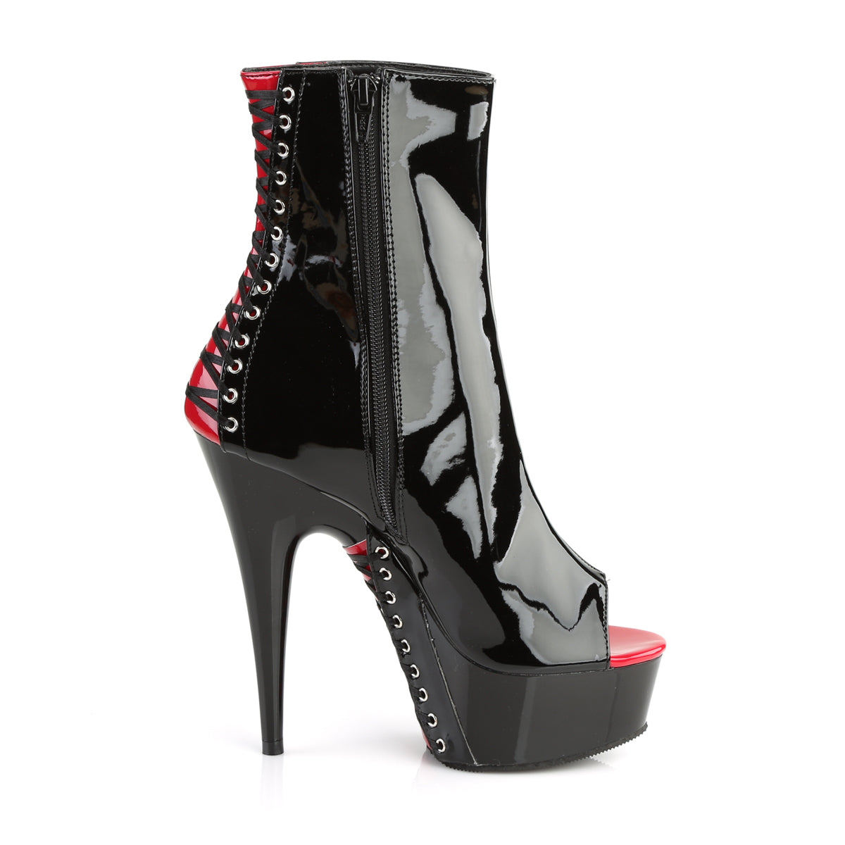 DELIGHT-1025 Pleaser Black-Red Patent/Black Platform Shoes [Sexy Ankle Boots]