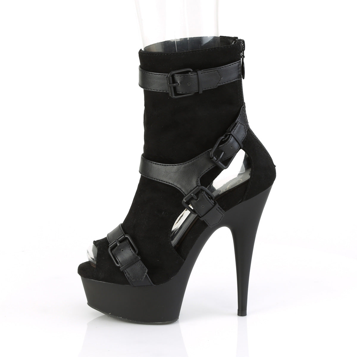 DELIGHT-1037 Pleaser Black Faux Suede-Faux Leather/Black Matte Platform Shoes [Sexy Ankle Boots]