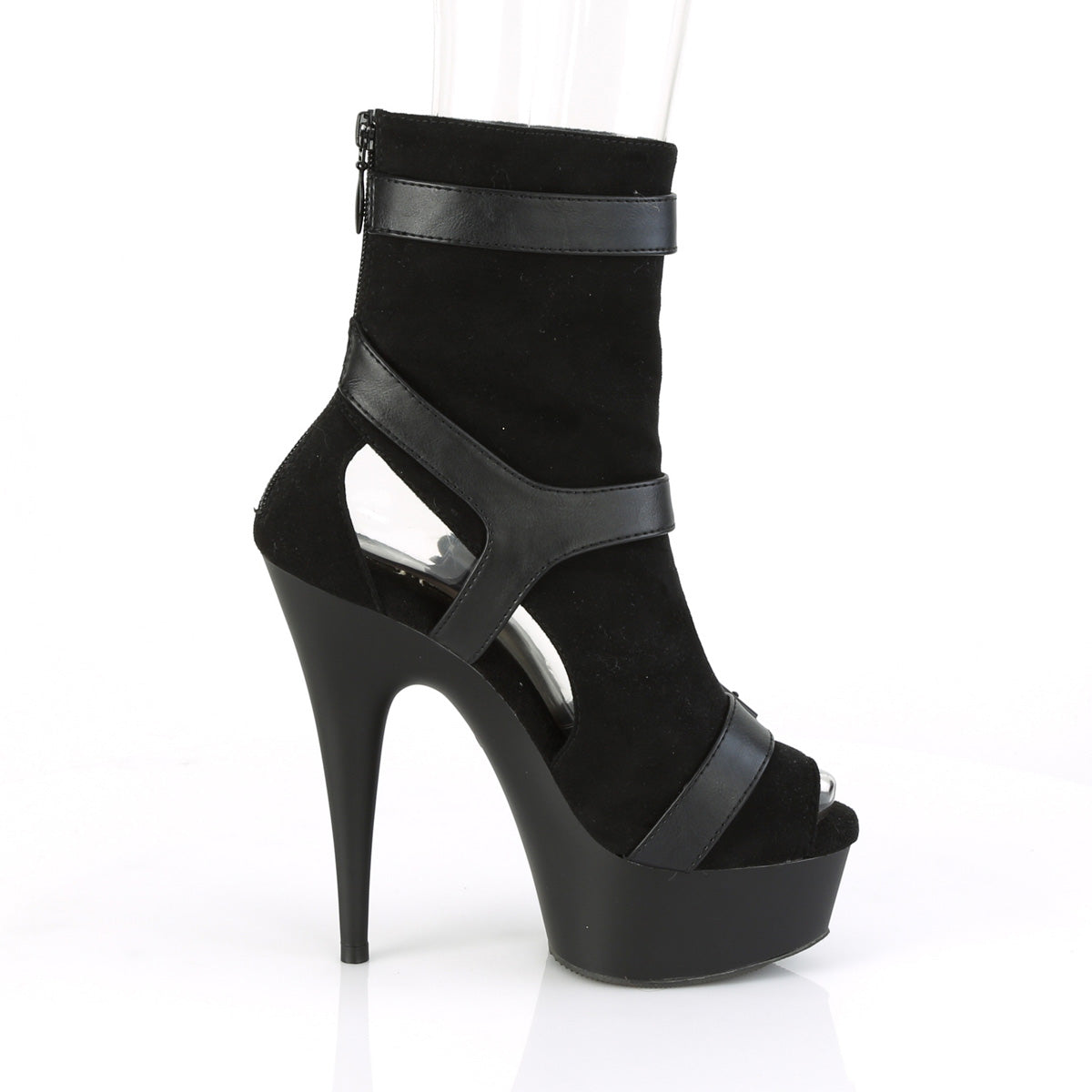 DELIGHT-1037 Pleaser Black Faux Suede-Faux Leather/Black Matte Platform Shoes [Sexy Ankle Boots]