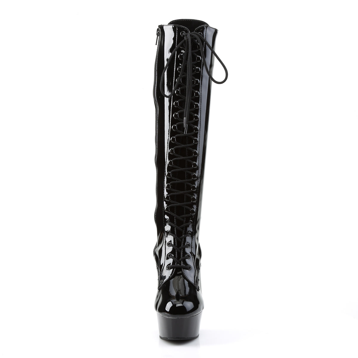 DELIGHT-2023 Pleaser Black Stretch Patent/Black Platform Shoes [Sexy Knee High Boots]