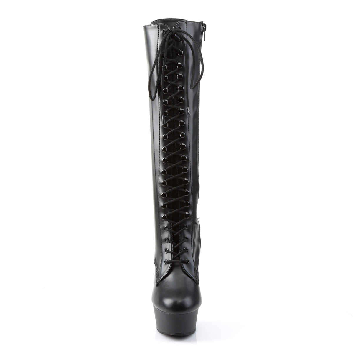 DELIGHT-2023 Pleaser Black Stretch Faux Leather/Black Matte Platform Shoes [Sexy Knee High Boots]