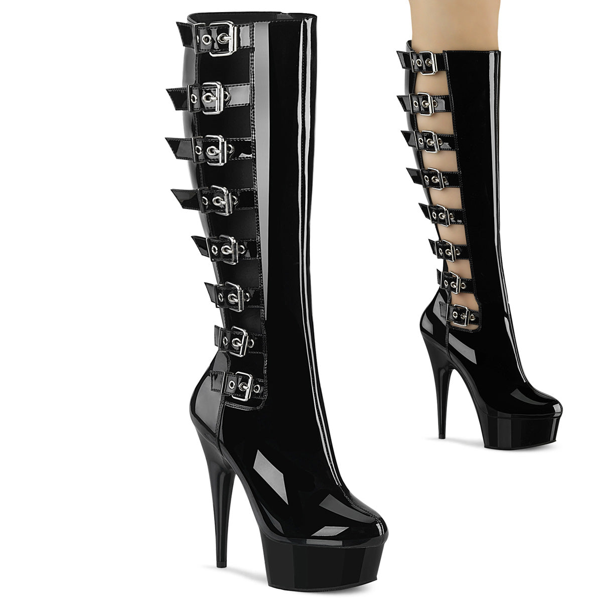 DELIGHT-2047 Strippers Heels Pleaser Platforms (Exotic Dancing) Blk Pat/Blk