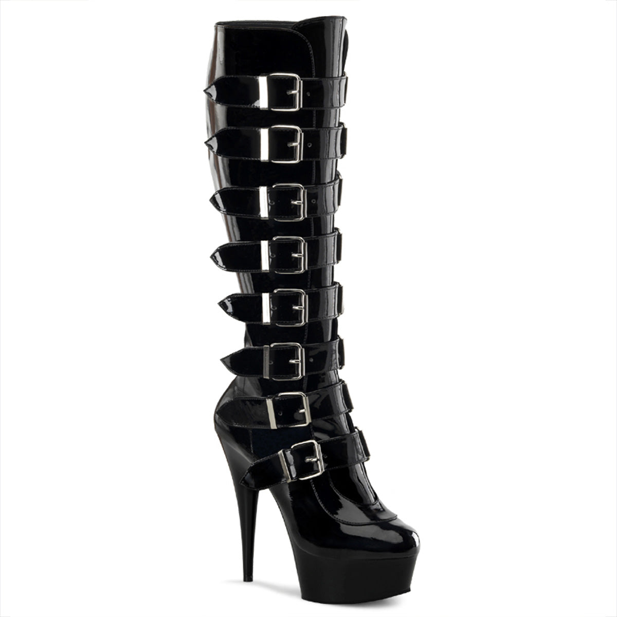 DELIGHT-2049 Strippers Heels Pleaser Platforms (Exotic Dancing) Blk Pat/Blk