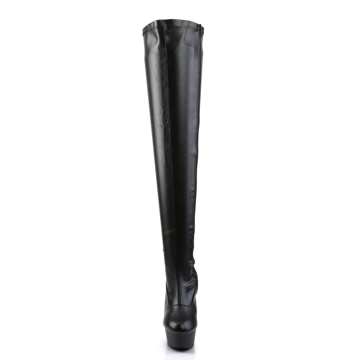 DELIGHT-3000 Pleaser Black Stretch Faux Leather/Black Matte Platform Shoes [Thigh High Boots]