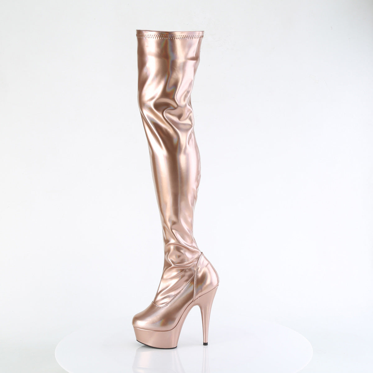 DELIGHT-3000HWR Pleaser Rose Gold Hologram Pu Platform Shoes [Thigh High Boots]