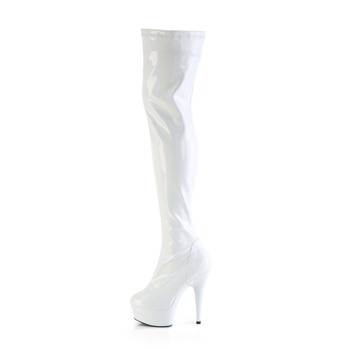 DELIGHT-3000HWR Pleaser White Hologram Patent Platform Shoes [Thigh High Boots]