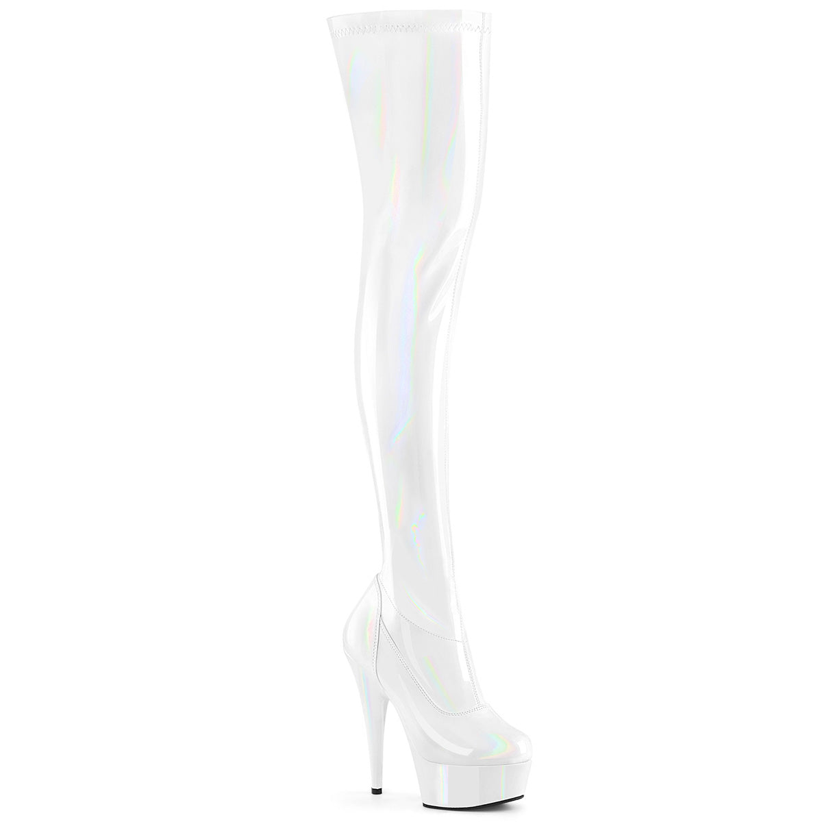 DELIGHT-3000HWR Pleaser White Hologram Patent Platform Shoes [Thigh High Boots]