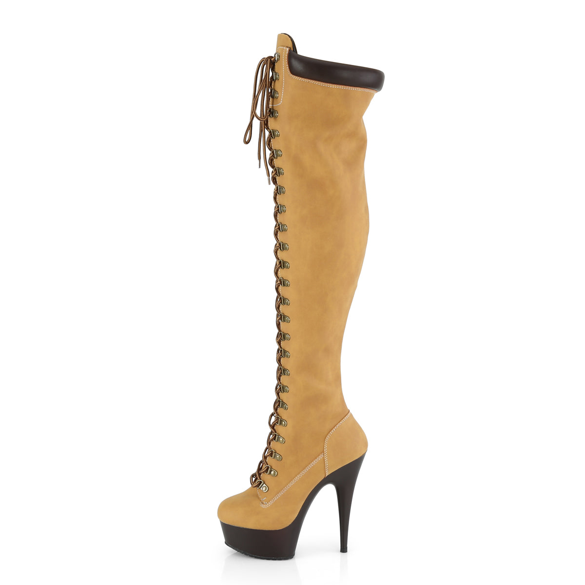 DELIGHT-3000TL Pleaser Tan Nubuck Faux Leather/Dark Brown Matte Platform Shoes [Thigh High Boots]