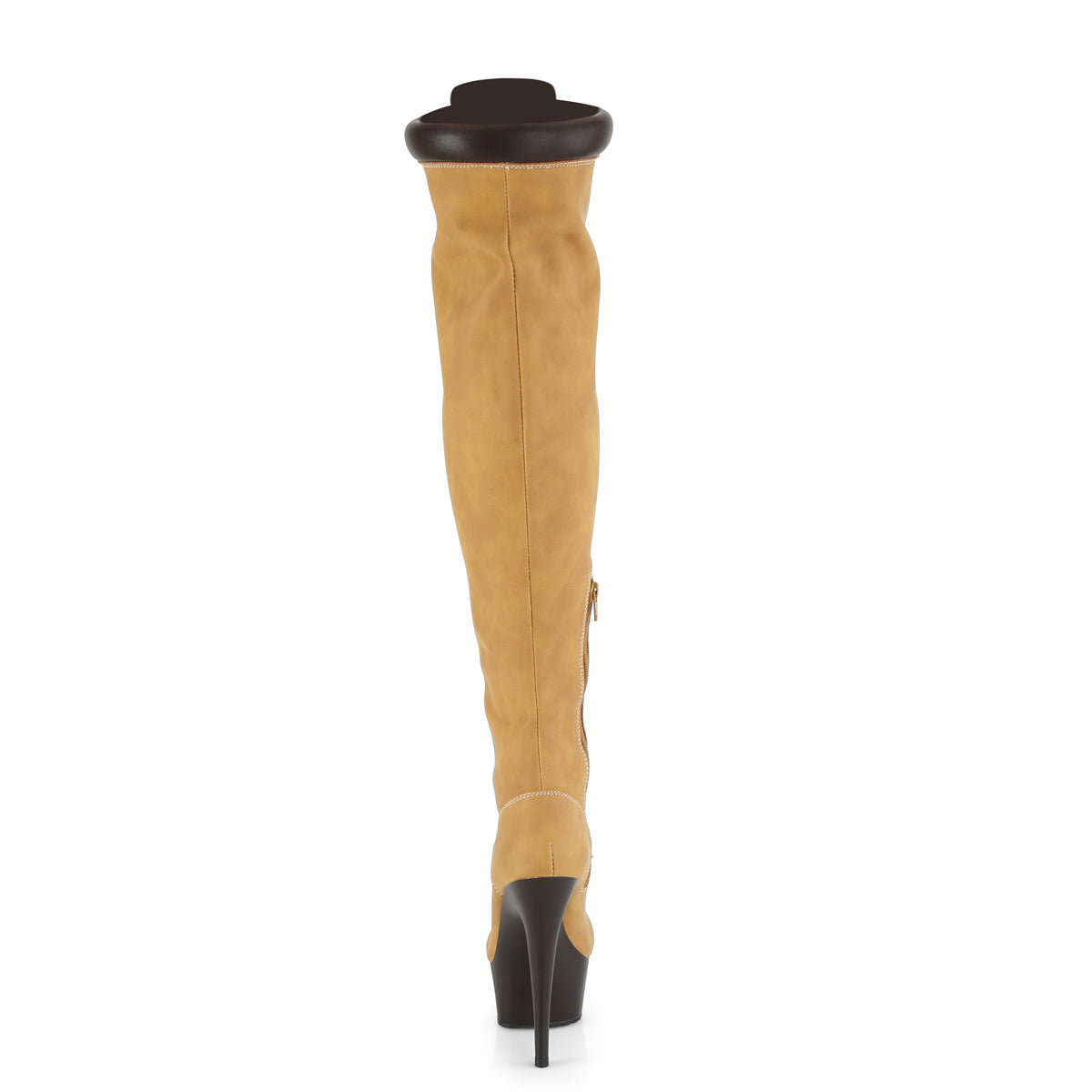 DELIGHT-3000TL Pleaser Tan Nubuck Faux Leather/Dark Brown Matte Platform Shoes [Thigh High Boots]