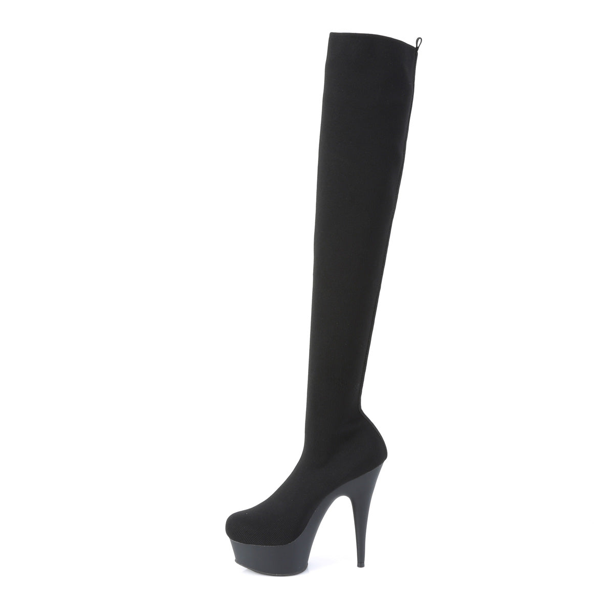 DELIGHT-3002-1 Pleaser Black Stretch Knit Fabric/Black Matte Platform Shoes [Thigh High Boots]