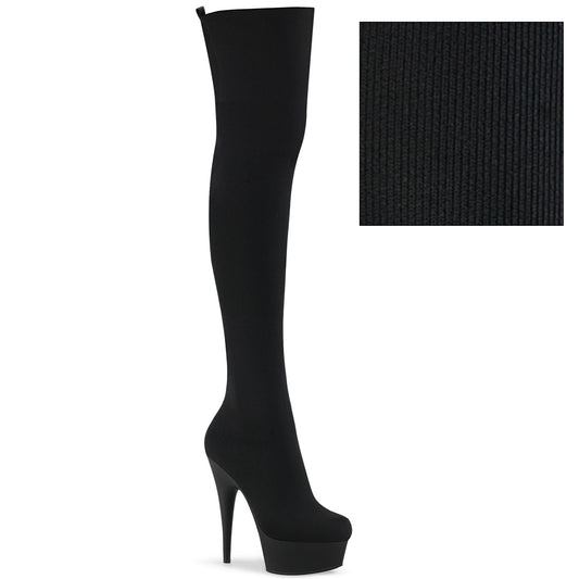 DELIGHT-3002-1 Strippers Heels Pleaser Platforms (Exotic Dancing) Blk Stretch Knit Fabric/Blk Matte