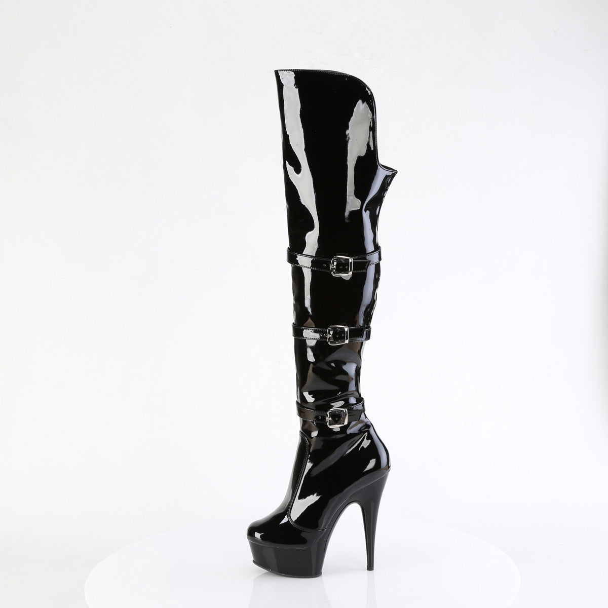 DELIGHT-3018 Pleaser Black Stretch Patent/Black Platform Shoes [Thigh High Boots]