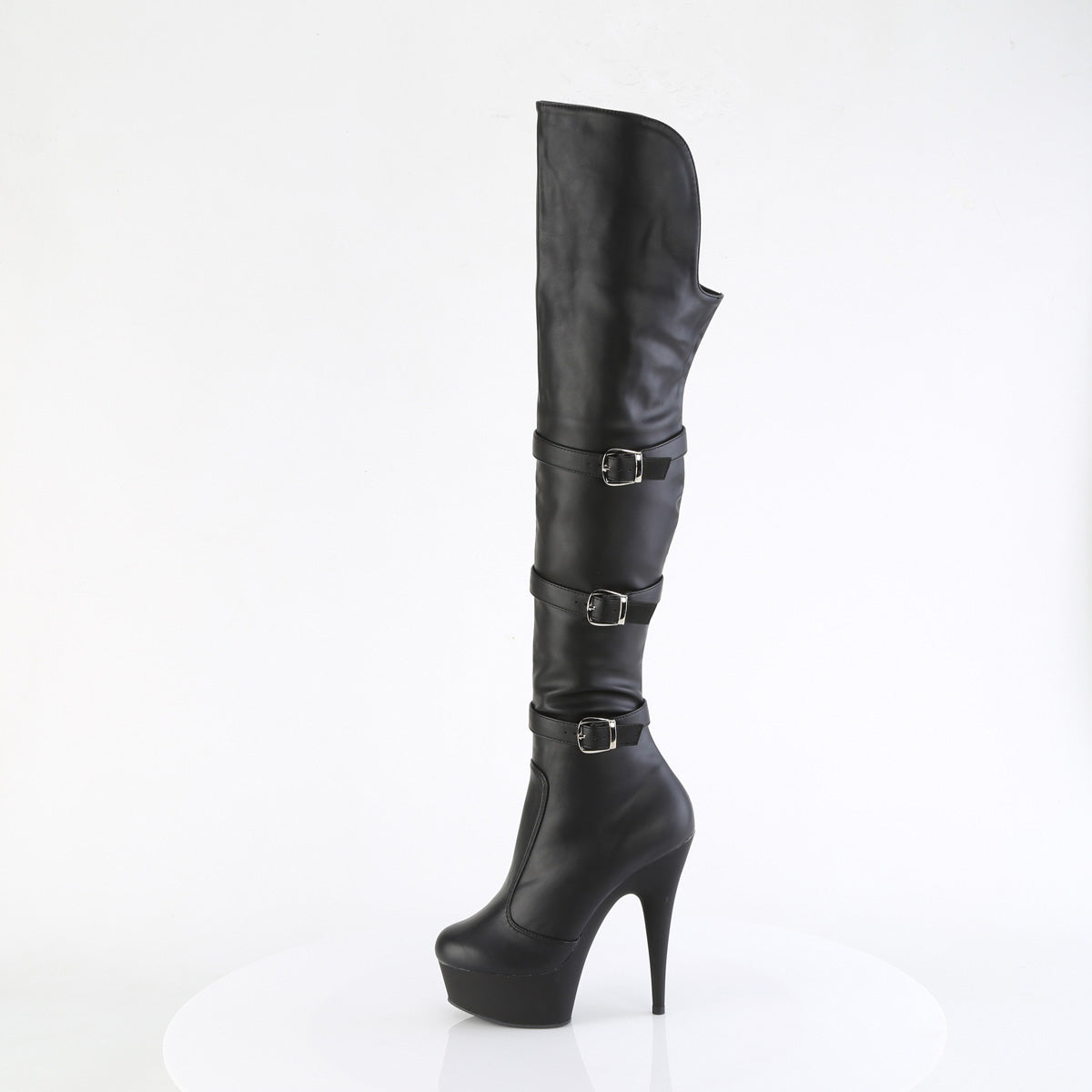 DELIGHT-3018 Pleaser Black Stretch Faux Leather/Black Matte Platform Shoes [Thigh High Boots]