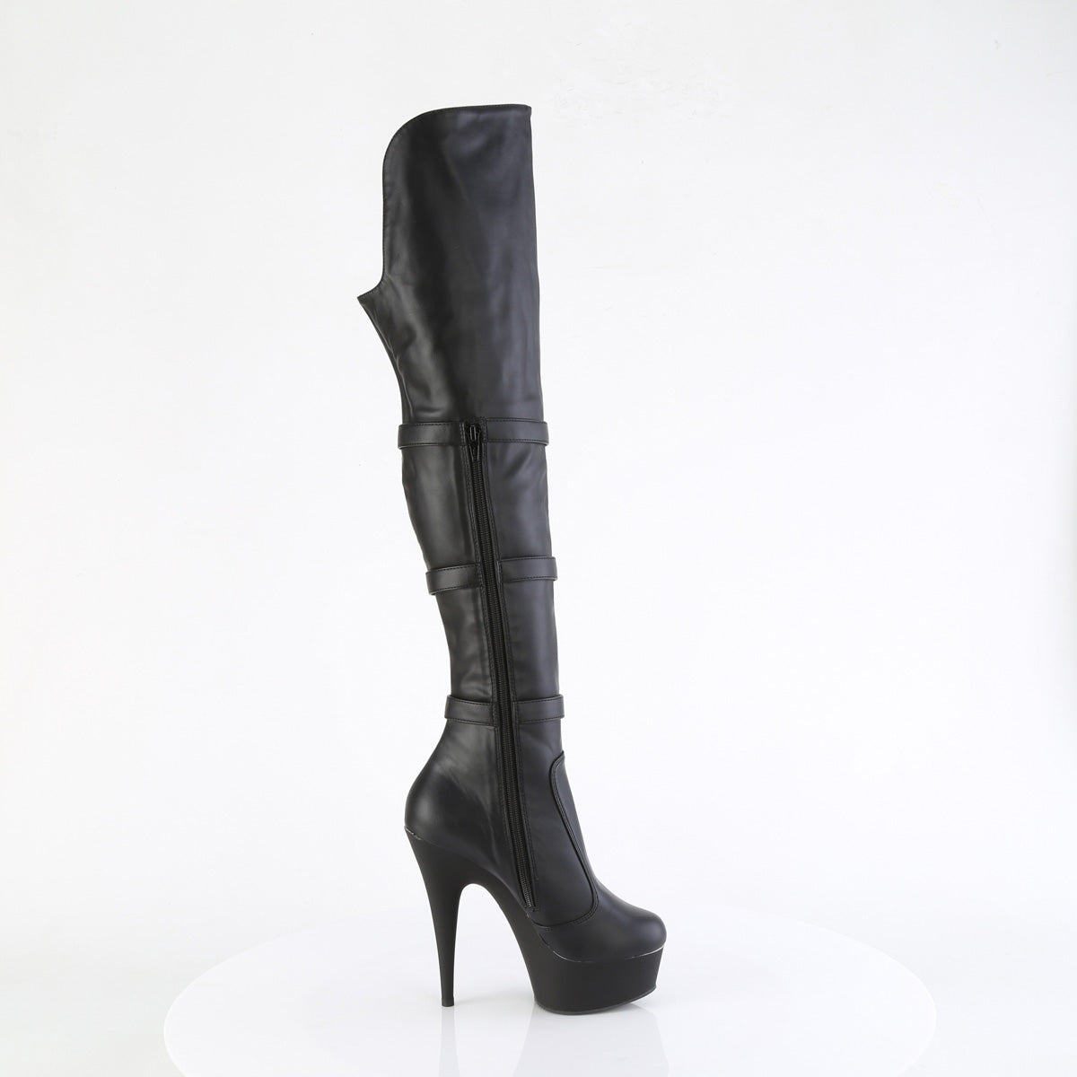 DELIGHT-3018 Pleaser Black Stretch Faux Leather/Black Matte Platform Shoes [Thigh High Boots]