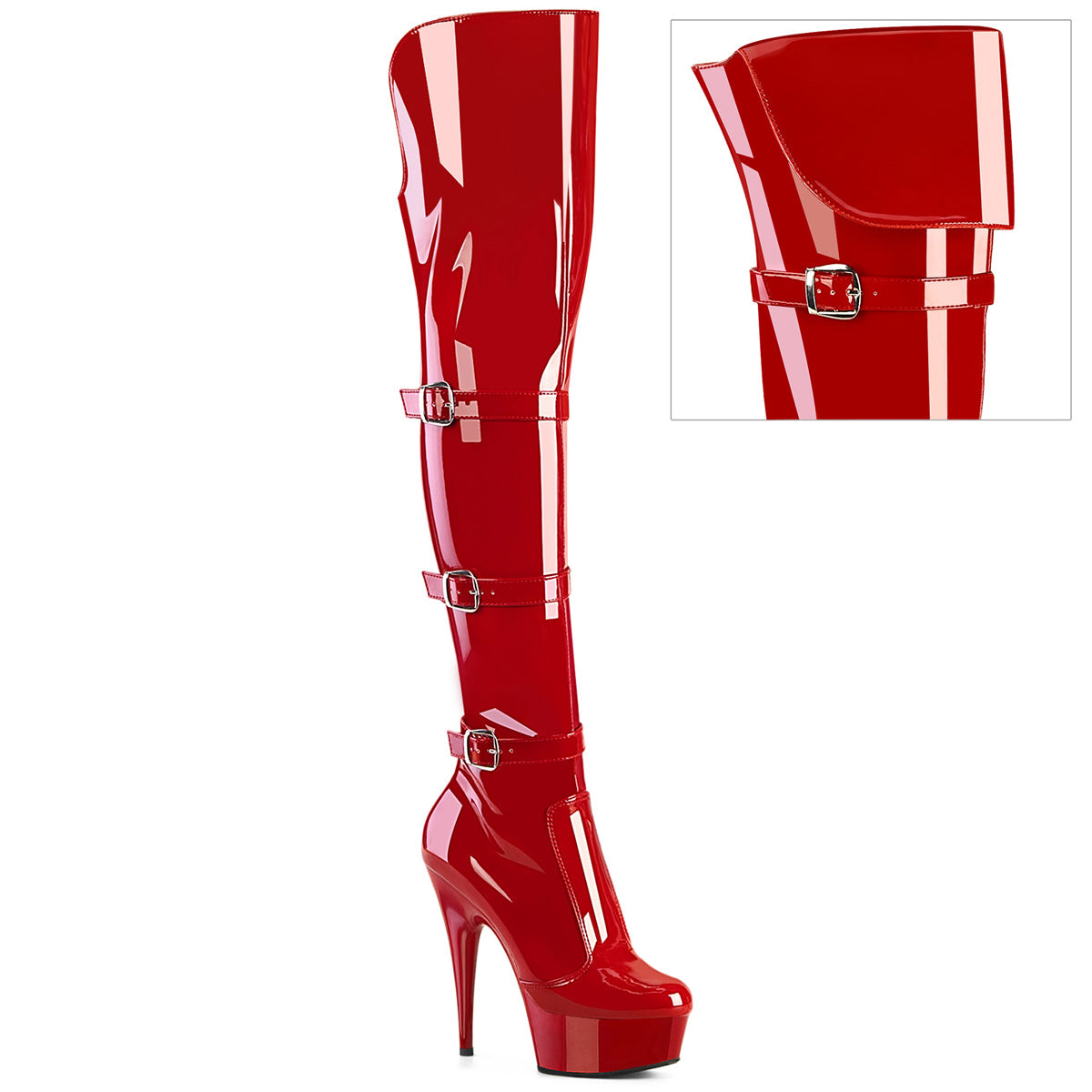 DELIGHT-3018 Pleaser Red Stretch Patent/Red Platform Shoes [Thigh High Boots]