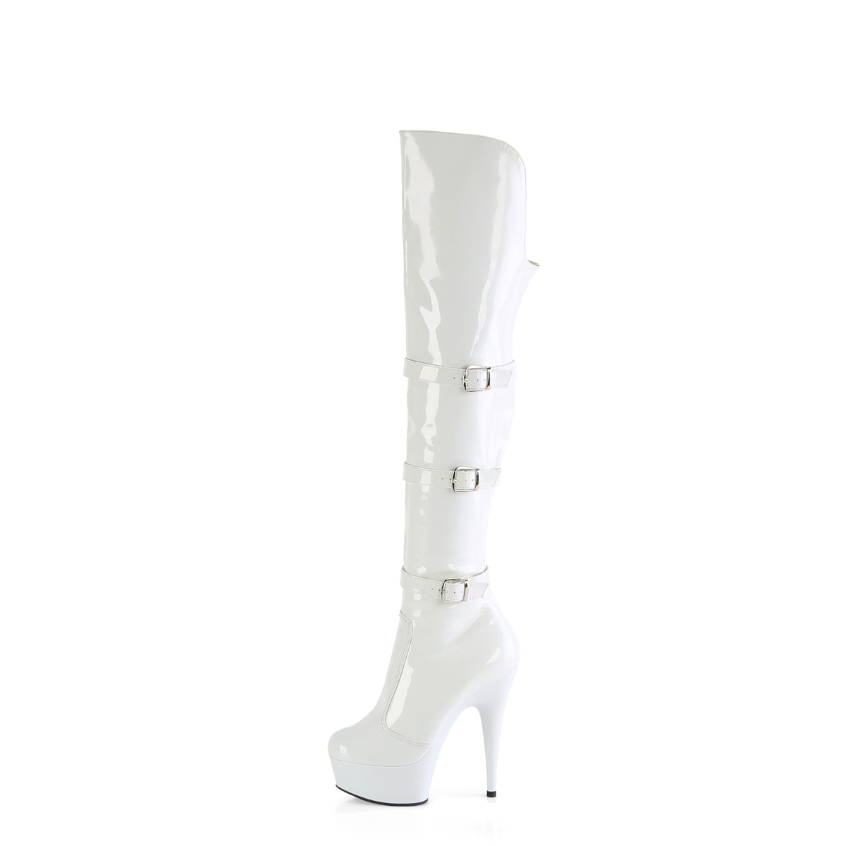 DELIGHT-3018 Pleaser White Stretch Patent/White Platform Shoes [Thigh High Boots]