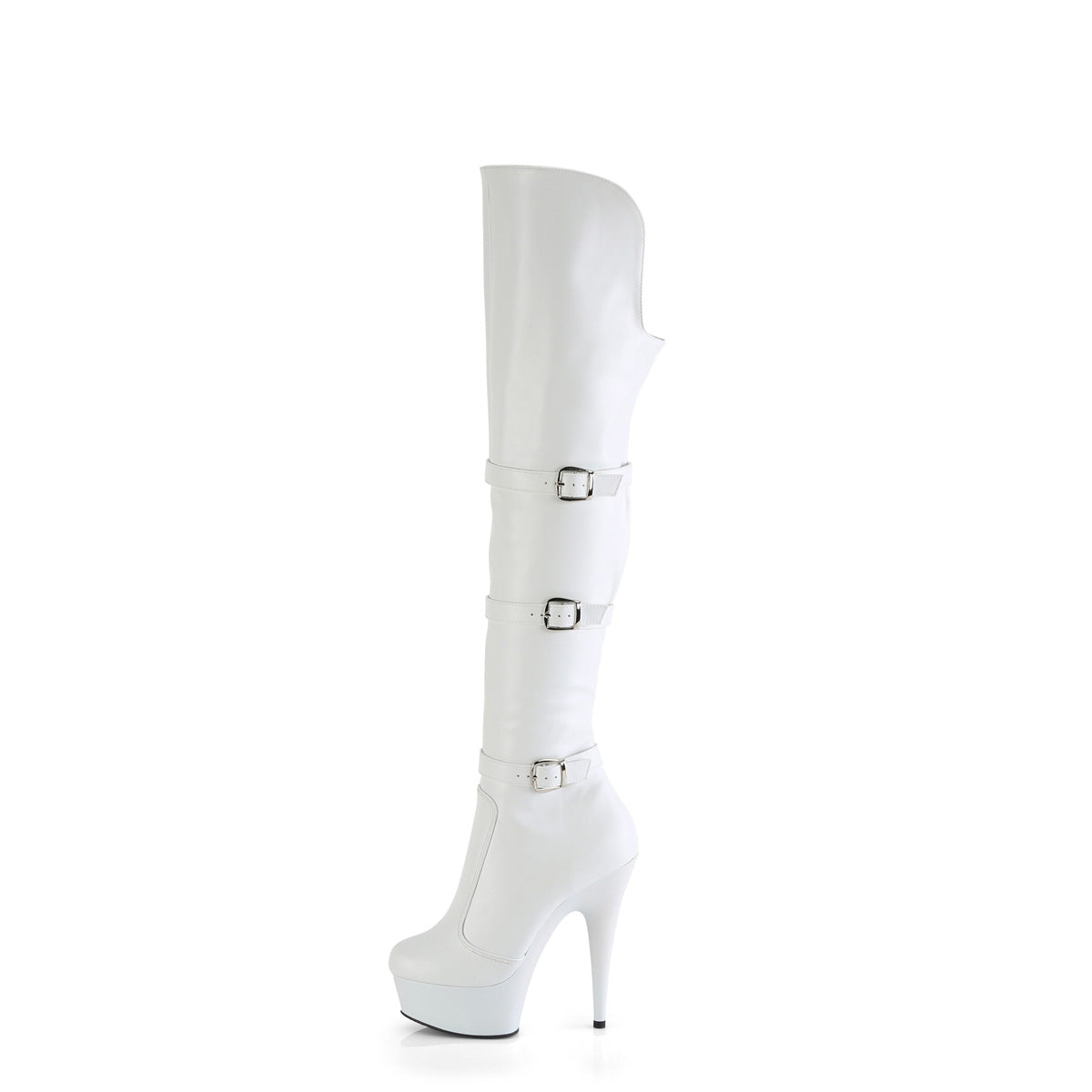 DELIGHT-3018 Pleaser White Stretch Faux Leather/White Matte Platform Shoes [Thigh High Boots]