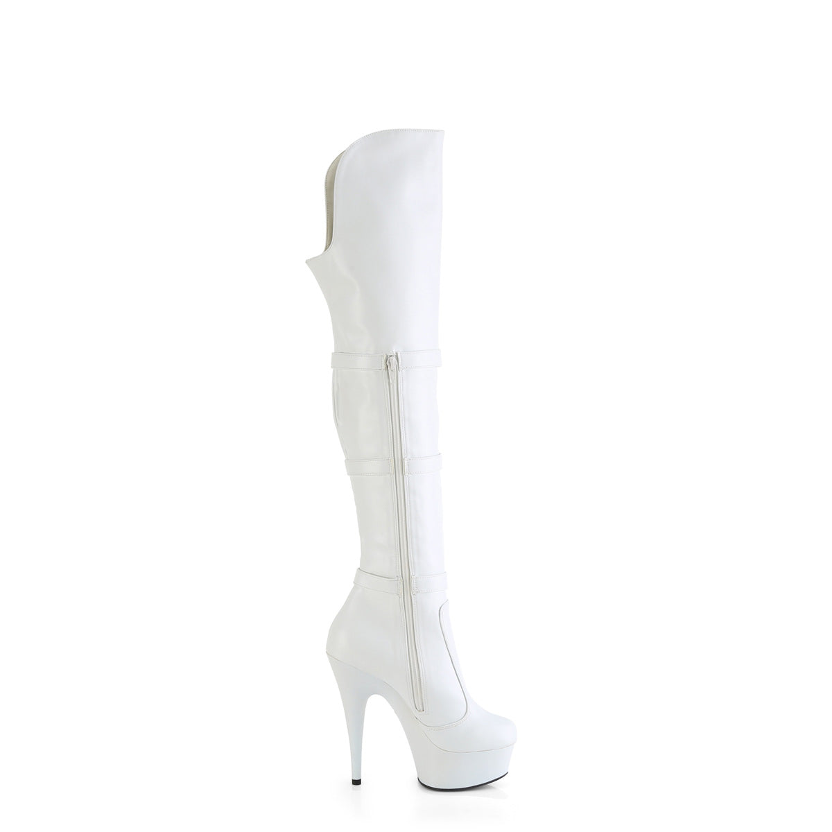 DELIGHT-3018 Pleaser White Stretch Faux Leather/White Matte Platform Shoes [Thigh High Boots]