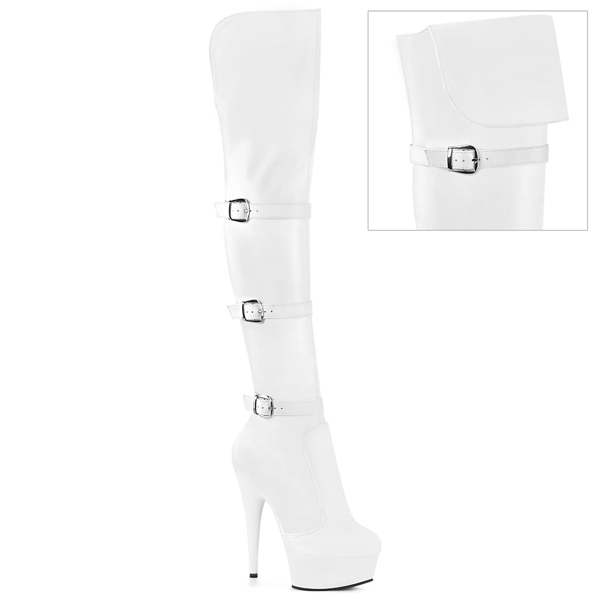 DELIGHT-3018 Pleaser White Stretch Faux Leather/White Matte Platform Shoes [Thigh High Boots]