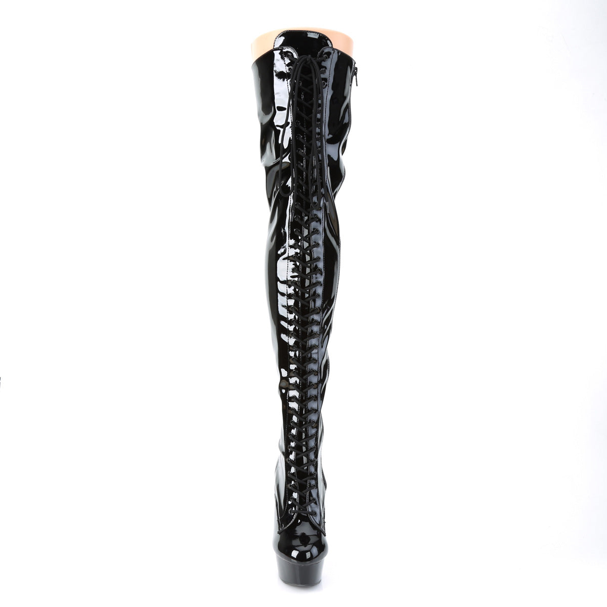 DELIGHT-3023 Pleaser Black Stretch Patent/Black Platform Shoes [Thigh High Boots]