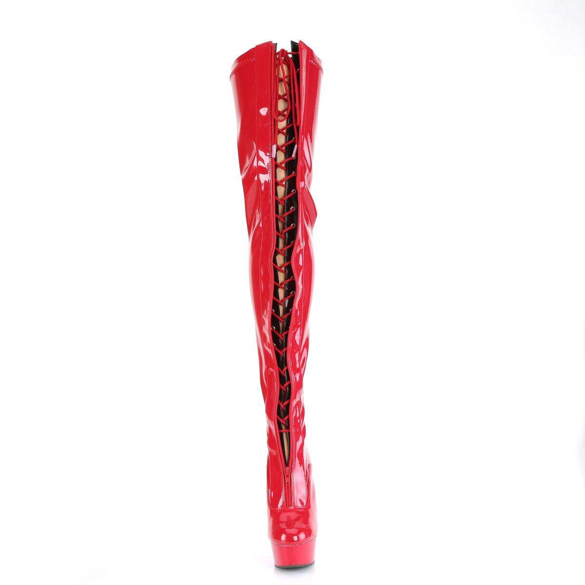 DELIGHT-3027 Pleaser Red-Black Stretch Patent/Red Platform Shoes [Sexy Thigh High Boots]