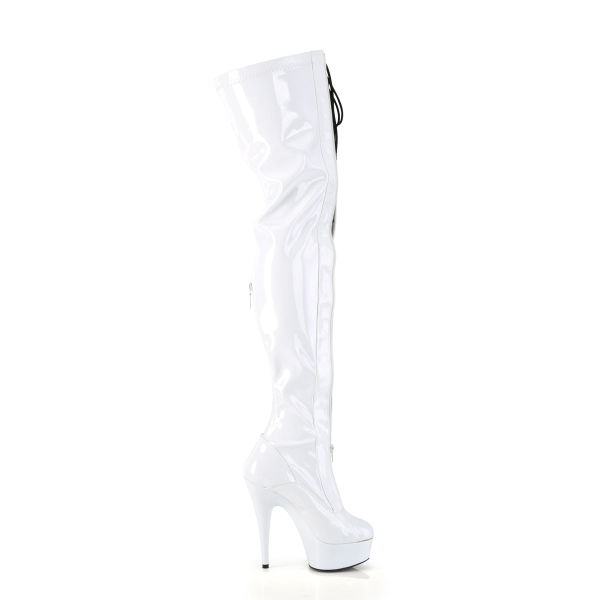 DELIGHT-3027 Pleaser White-Black Stretch Patent/White Platform Shoes [Sexy Thigh High Boots]