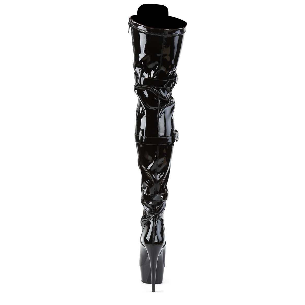 DELIGHT-3028 Pleaser Black Stretch Patent/Black Platform Shoes [Thigh High Boots]