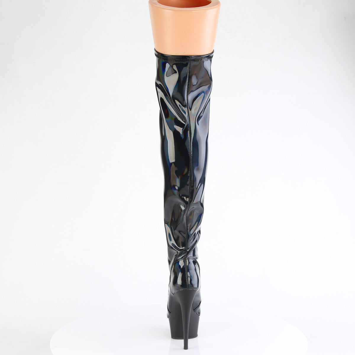 DELIGHT-3029 Pleaser Black Stretch Hologram Patent/Black Matte Platform Shoes [Thigh High Boots]