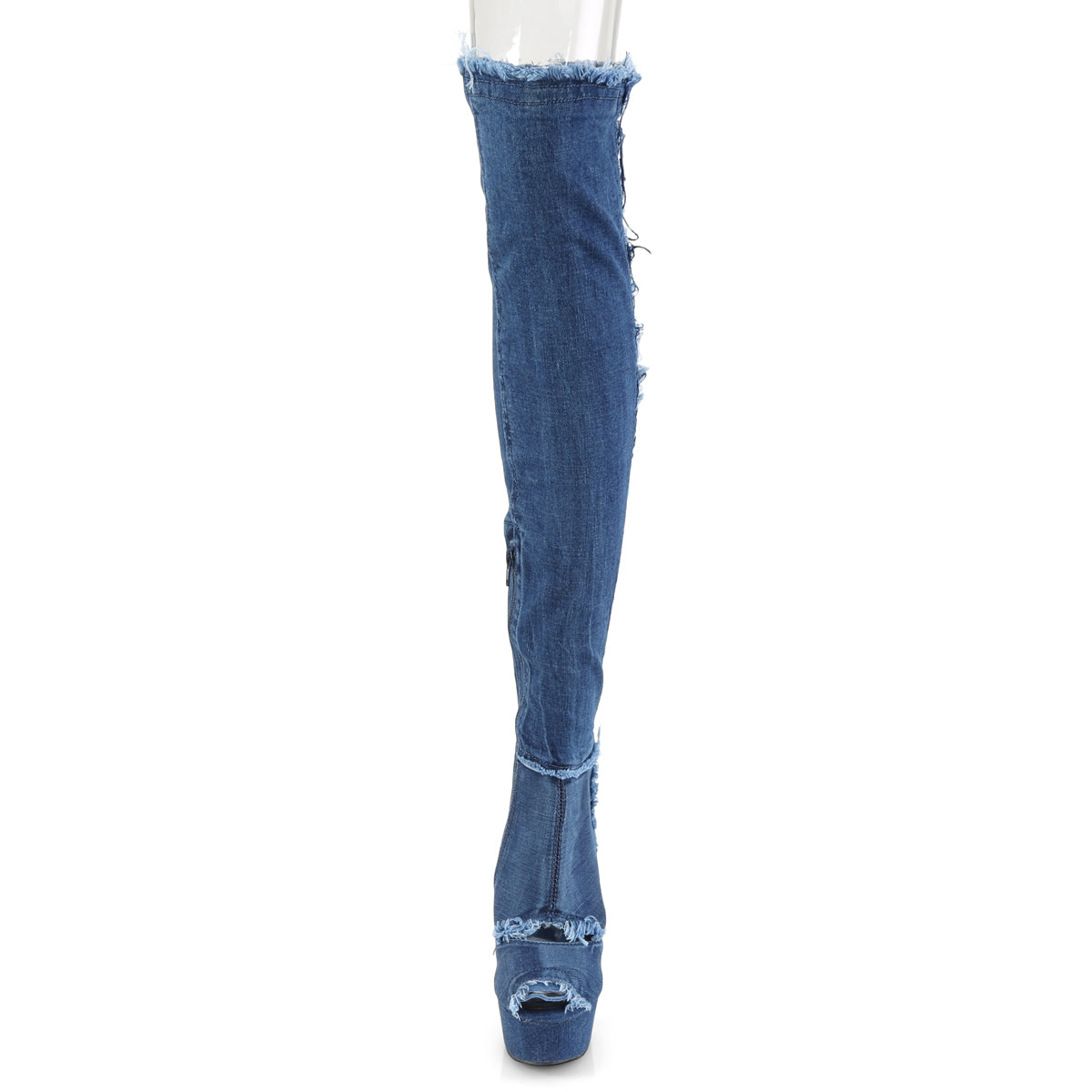 DELIGHT-3030 Pleaser Denim Blue Stretch Fabric Platform Shoes [Sexy Thigh High Boots]