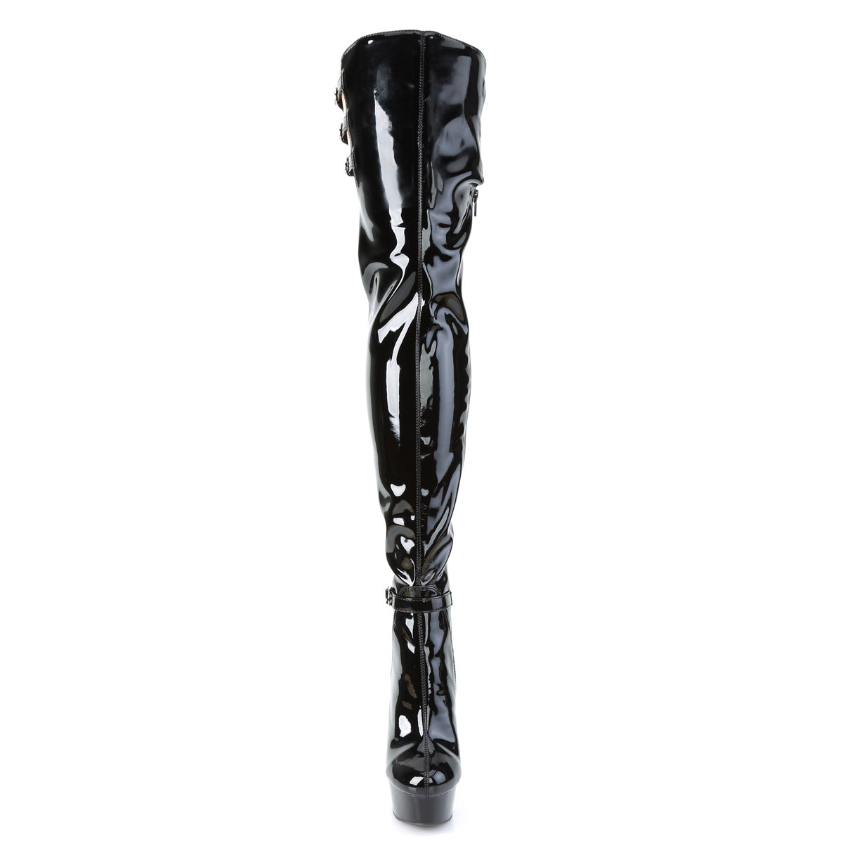 DELIGHT-3055 Pleaser Black Stretch Patent/Black Platform Shoes [Thigh High Boots]