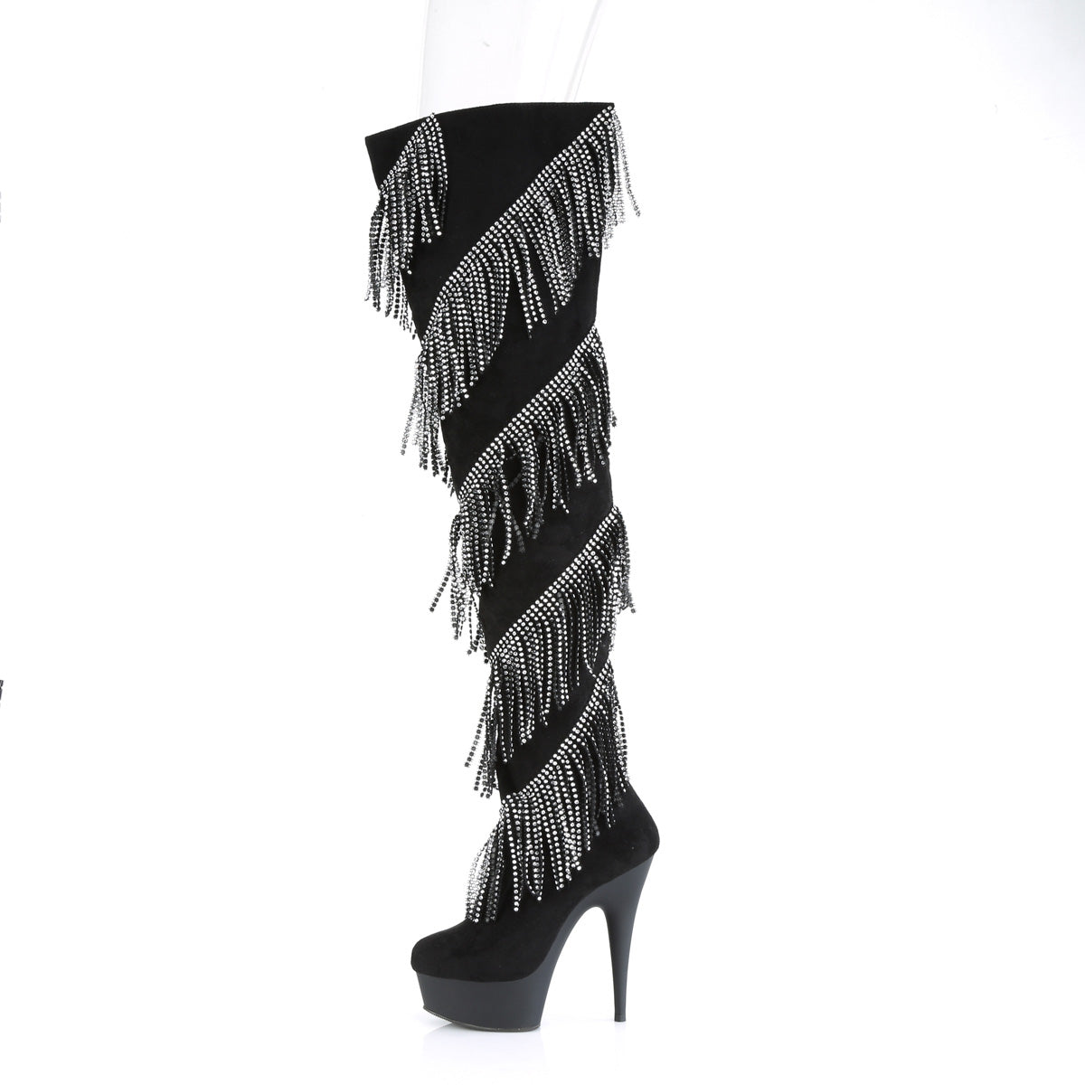 DELIGHT-3065 Pleaser Black Faux Suede-Silver/Black Matte Platform Shoes [Sexy Thigh High Boots]