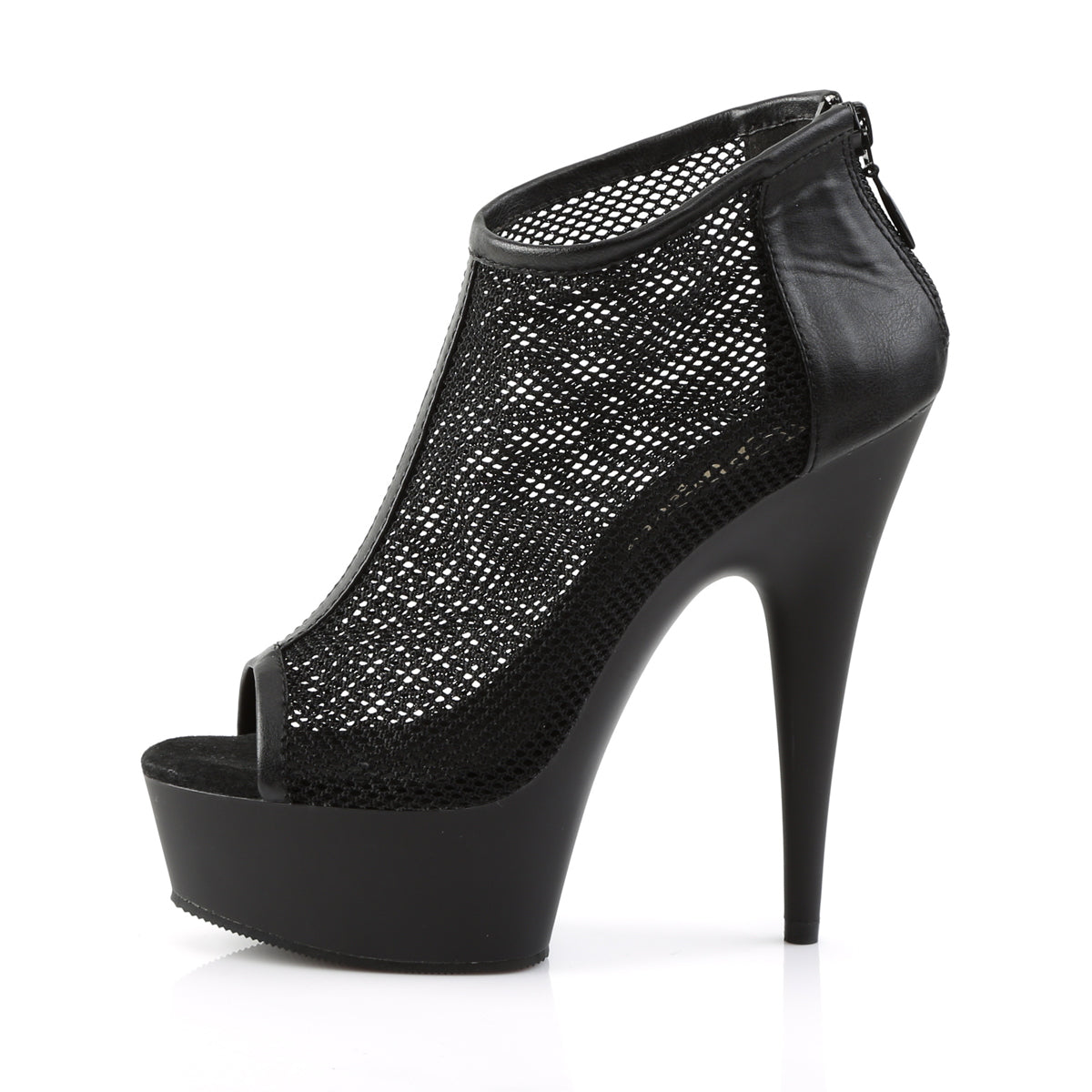 DELIGHT-600-12 Pleaser Black Faux Leather-Fishnet/Black Matte Platform Shoes [Exotic Dance Shoes]