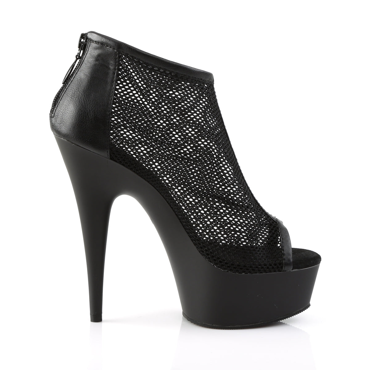 DELIGHT-600-12 Pleaser Black Faux Leather-Fishnet/Black Matte Platform Shoes [Exotic Dance Shoes]