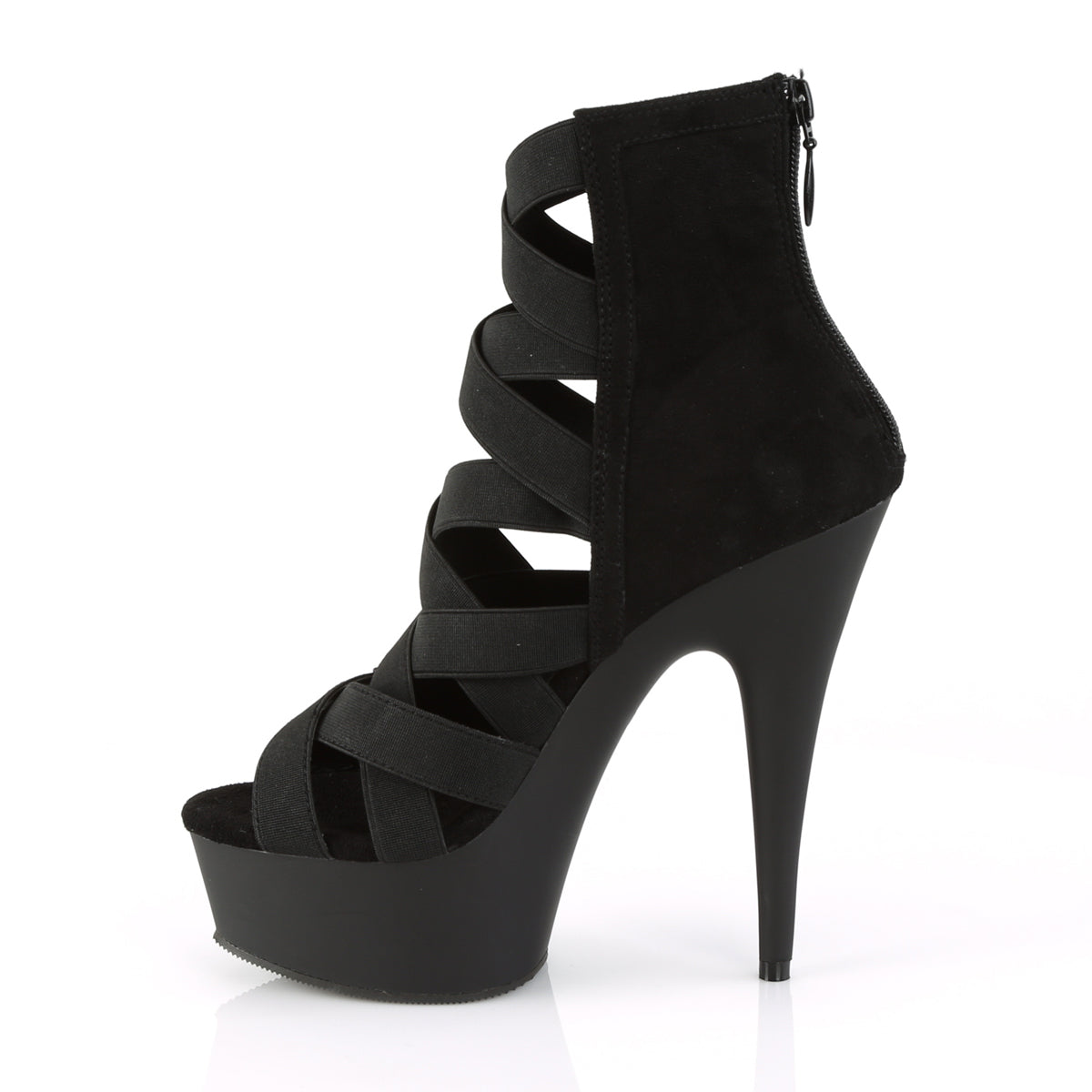 DELIGHT-600-24 Pleaser Black Elastic Band-Faux Suede/Black Matte Platform Shoes [Exotic Dance Shoes]