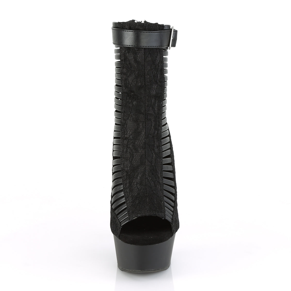 DELIGHT-600-27LC Pleaser Black Faux Leather-Fabric/Black Matte Platform Shoes [Sexy Ankle Boots]